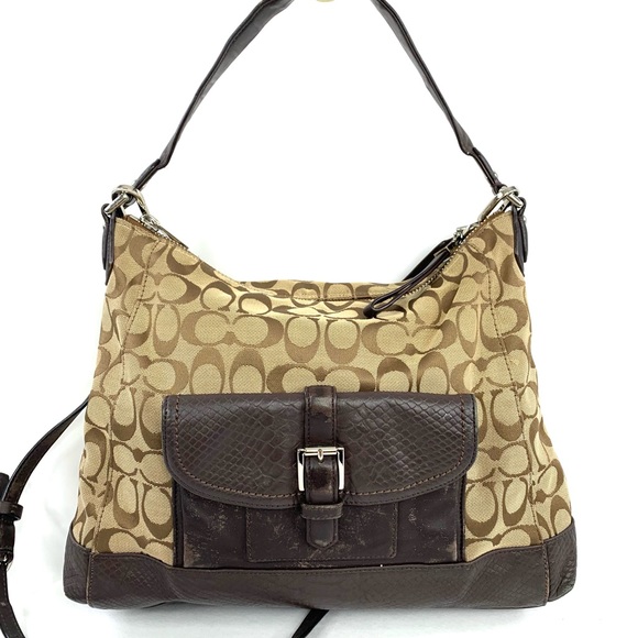 Coach Charlie F32081 Tan Brown Signature Python Hobo Shoulder Crossbody Bag - Picture 2 of 11